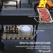 Outsunny Gratar Barbecue Carucior cu Carbune cu Grilaj Dublu Reglabil, Masa Laterala, Raft de Depozitare si Roti, pentru Gatit in Aer Liber 