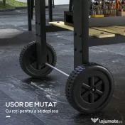 Outsunny Gratar Barbecue Carucior cu Carbune cu Grilaj Dublu Reglabil, Masa Laterala, Raft de Depozitare si Roti, pentru Gatit in Aer Liber 