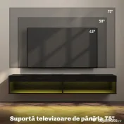 HOMCOM Dulap TV suspendat pentru televizoare de până la 75" cu lumini LED în 16 culori și telecomandă, 180x40x30 cm, negru