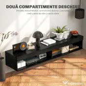 HOMCOM Dulap TV suspendat pentru televizoare de până la 75" cu lumini LED în 16 culori și telecomandă, 180x40x30 cm, negru