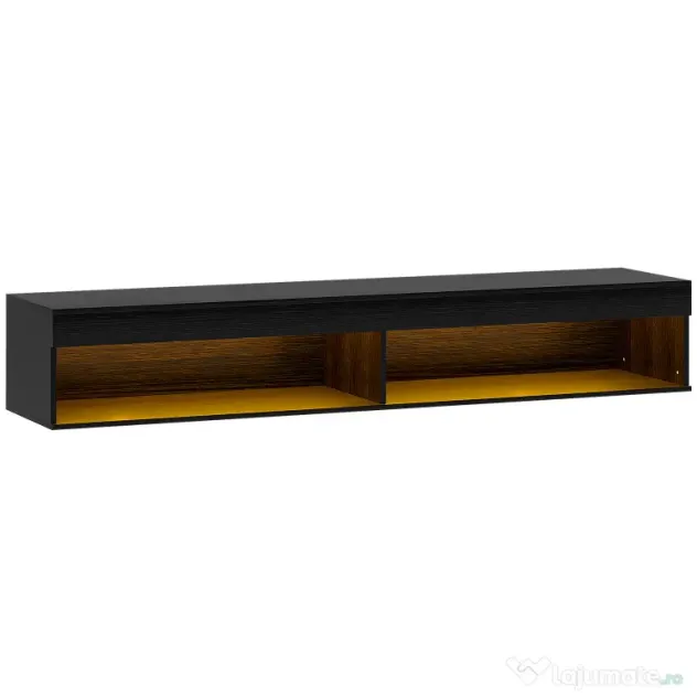 HOMCOM Suport TV Plutitor cu Lumini LED pentru Televizoare de Până la 190 cm, Consolă Media cu Raft de Depozitare, 180x40x30 cm, Negru | Aosom Romania
