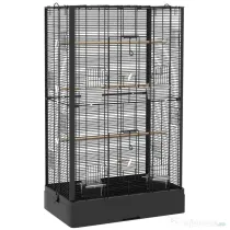 PawHut Cușcă pentru Păsări cu Tavă Detașabilă și Jucării, Volieră pentru Papagali, 61x36.5x98cm, Negru | Aosom Romania