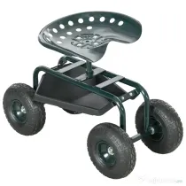 Outsunny Cărucior de grădină cu scaun reglabil și tavă inferioară, din oțel și PP, 83x36.5x45-60 cm, verde închis