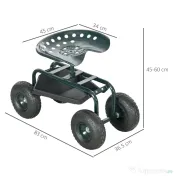 Outsunny Cărucior de grădină cu scaun reglabil și tavă inferioară, din oțel și PP, 83x36.5x45-60 cm, verde închis 