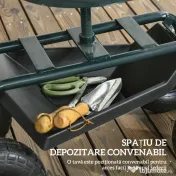 Outsunny Cărucior de grădină cu scaun reglabil și tavă inferioară, din oțel și PP, 83x36.5x45-60 cm, verde închis 