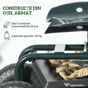 Outsunny Cărucior de grădină cu scaun reglabil și tavă inferioară, din oțel și PP, 83x36.5x45-60 cm, verde închis 