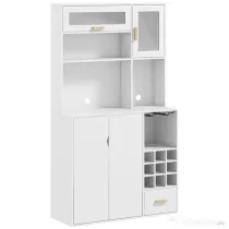 HOMCOM Dulap de Bucătărie cu Depozit de Vinuri, Bufet cu Cabină, Blat cu Microunde, Sertar, Poliță, Uși din Sticlă, 100x38x172 cm, Alb | Aosom Romania