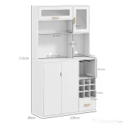 HOMCOM Dulap de Bucătărie cu Depozit de Vinuri, Bufet cu Cabină, Blat cu Microunde, Sertar, Poliță, Uși din Sticlă, 100x38x172 cm, Alb | Aosom Romania 