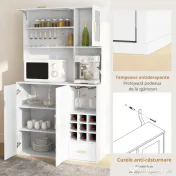 HOMCOM Dulap de Bucătărie cu Depozit de Vinuri, Bufet cu Cabină, Blat cu Microunde, Sertar, Poliță, Uși din Sticlă, 100x38x172 cm, Alb | Aosom Romania 