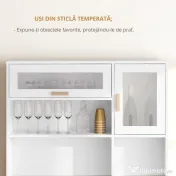 HOMCOM Dulap de Bucătărie cu Depozit de Vinuri, Bufet cu Cabină, Blat cu Microunde, Sertar, Poliță, Uși din Sticlă, 100x38x172 cm, Alb | Aosom Romania 
