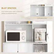 HOMCOM Dulap de Bucătărie cu Depozit de Vinuri, Bufet cu Cabină, Blat cu Microunde, Sertar, Poliță, Uși din Sticlă, 100x38x172 cm, Alb | Aosom Romania 