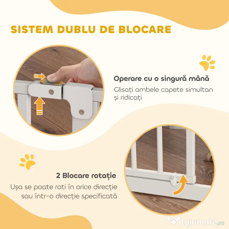 PawHut Cancel de Siguranță Larg pentru Câini, cu Ușă sub Presiune, pentru Uși, Holuri, Scări - Alb | Aosom Romania