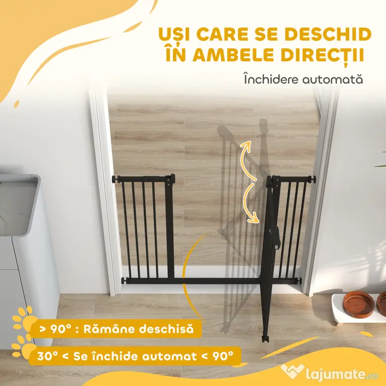 PawHut Poartă Extensibilă pentru Câini fără Șuruburi, Poartă de Siguranță Reglabilă cu 2 Extensii, 68x72 cm, Negru | Aosom Romania