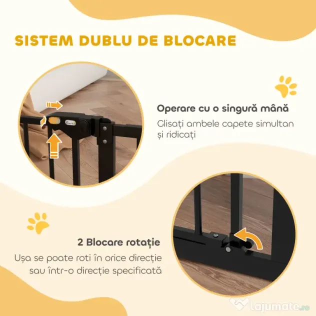 PawHut Poartă Extensibilă pentru Câini fără Șuruburi, Poartă de Siguranță Reglabilă cu 2 Extensii, 68x72 cm, Negru | Aosom Romania