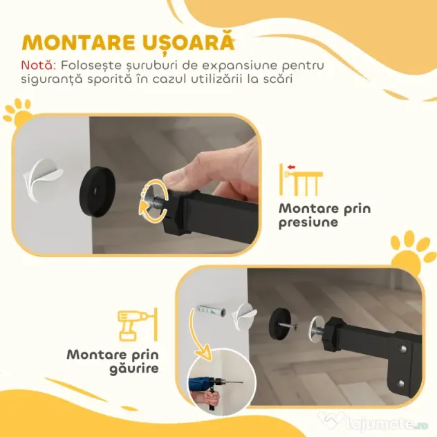 PawHut Poartă Extensibilă pentru Câini fără Șuruburi, Poartă de Siguranță Reglabilă cu 2 Extensii, 68x72 cm, Negru | Aosom Romania