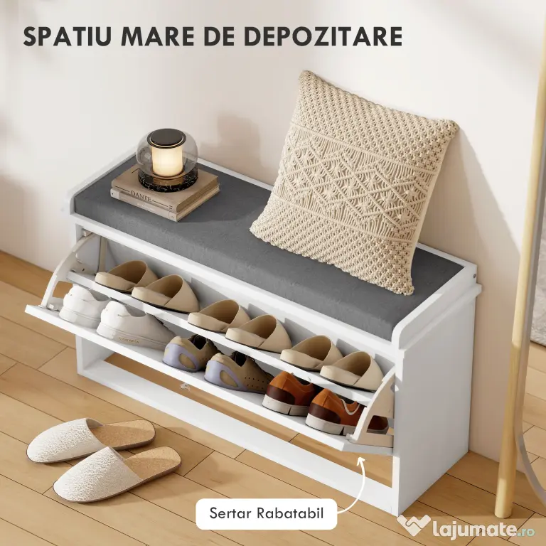 Bancă pentru pantofi HOMCOM, bancă de intrare cu sertar rabatabil | Aosom Romania