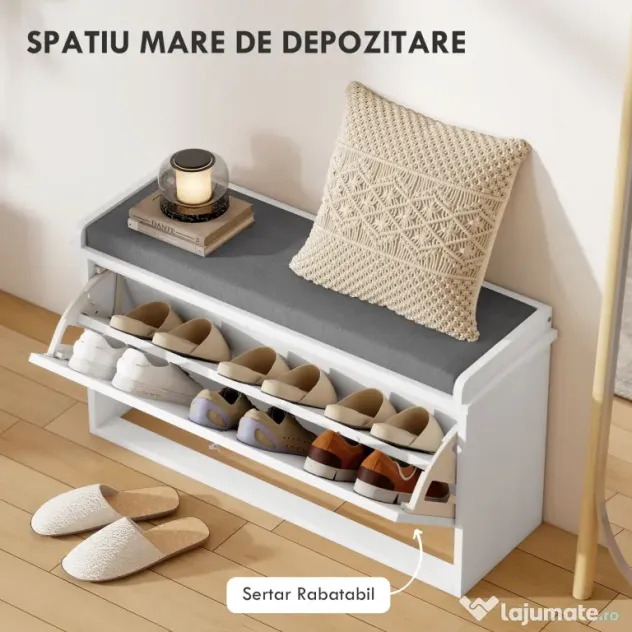 Bancă pentru pantofi HOMCOM, bancă de intrare cu sertar rabatabil | Aosom Romania
