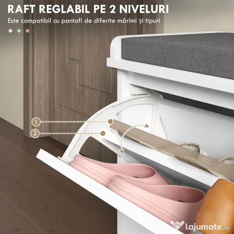 Bancă pentru pantofi HOMCOM, bancă de intrare cu sertar rabatabil | Aosom Romania
