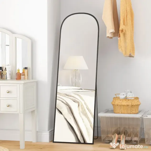 HOMCOM Oglindă de podea și perete modernă din aliaj de aluminiu cu suport pliabil, 50x161,5cm, negru