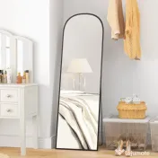 HOMCOM Oglindă de Podea și Perete, Oglindă Modernă cu Structură din Aliaj de Aluminiu și Suport Pliabil, 50x161.5 cm, Negru | Aosom Romania