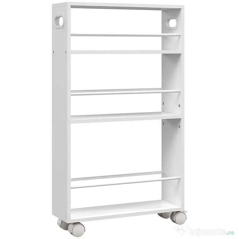 HOMCOM Cărucior de Bucătărie cu 3 Nivele, Bare Laterale, 4 Roți și 2 Frâne, 45x15x80 cm, Alb | Aosom Romania