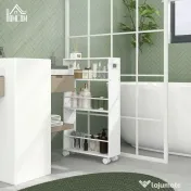 HOMCOM Cărucior de Bucătărie cu 3 Nivele, Bare Laterale, 4 Roți și 2 Frâne, 45x15x80 cm, Alb | Aosom Romania