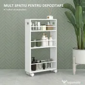 HOMCOM Cărucior de Bucătărie cu 3 Nivele, Bare Laterale, 4 Roți și 2 Frâne, 45x15x80 cm, Alb | Aosom Romania