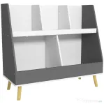 HOMCOM Comodă pentru depozitarea jucăriilor pentru copii cu 2 niveluri și 5 compartimente din lemn, 80x34x79cm, gri