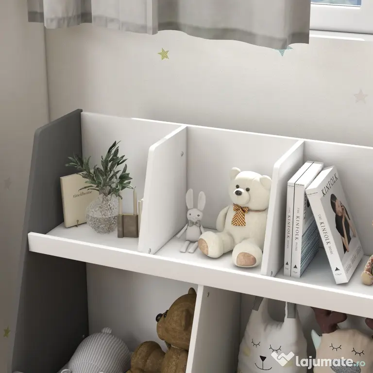 HOMCOM Raft de Depozitare pentru Jucării, Raft în 2 Niveluri pentru Jucării cu 5 Compartimente, 80x34x72.5 cm, Gri | Aosom Romania