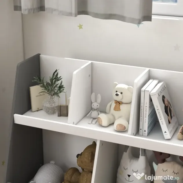 HOMCOM Raft de Depozitare pentru Jucării, Raft în 2 Niveluri pentru Jucării cu 5 Compartimente, 80x34x72.5 cm, Gri | Aosom Romania