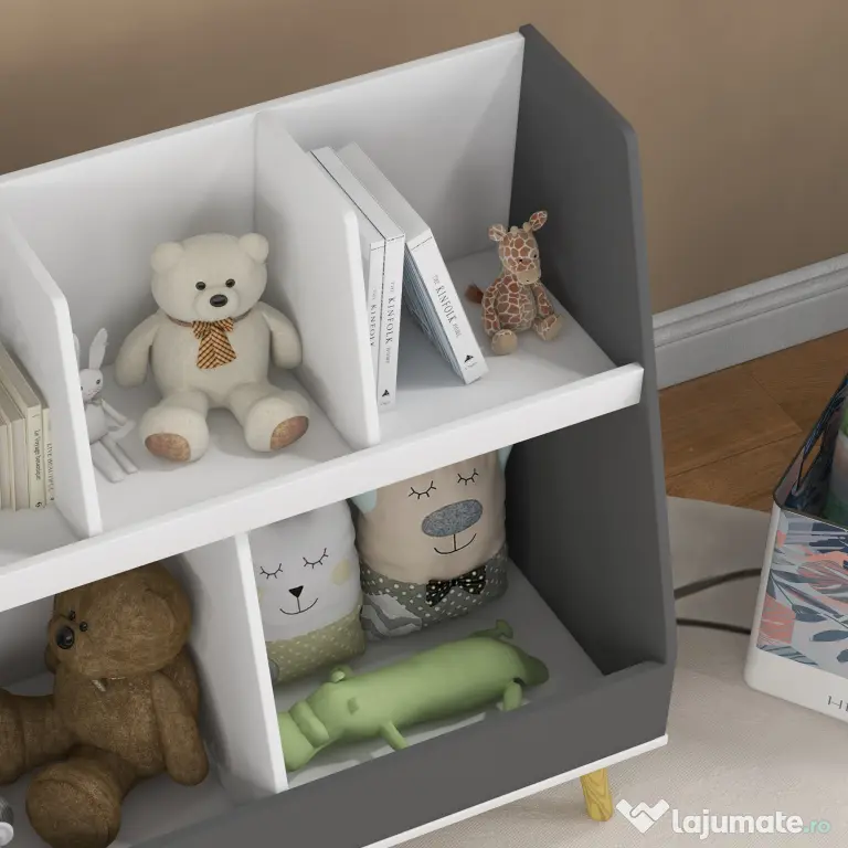 HOMCOM Raft de Depozitare pentru Jucării, Raft în 2 Niveluri pentru Jucării cu 5 Compartimente, 80x34x72.5 cm, Gri | Aosom Romania