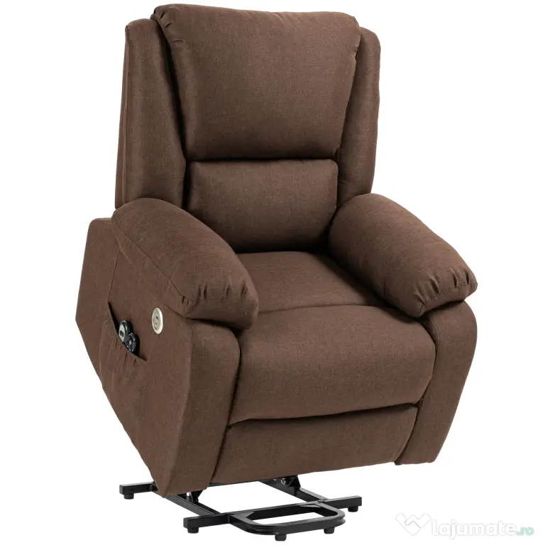 HOMCOM Scaun Electric Rabatabil cu 8 Puncte de Masaj și Suport pentru Picioare, Fotoliu Modern din Țesătură, 87x92x105 cm, Cafea | Aosom Romania
