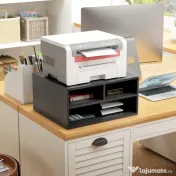 HOMCOM Cabinet pentru Imprimantă cu 2 Rafturi, Birou din Lemn și Cabinet de studiu cu Roți, 47x40x22.5 cm, Negru | Aosom Romania 