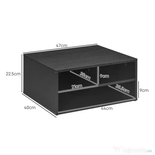 HOMCOM Cabinet pentru Imprimantă cu 2 Rafturi, Birou din Lemn și Cabinet de studiu cu Roți, 47x40x22.5 cm, Negru | Aosom Romania