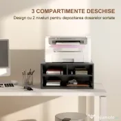 HOMCOM Cabinet pentru Imprimantă cu 2 Rafturi, Birou din Lemn și Cabinet de studiu cu Roți, 47x40x22.5 cm, Negru | Aosom Romania 