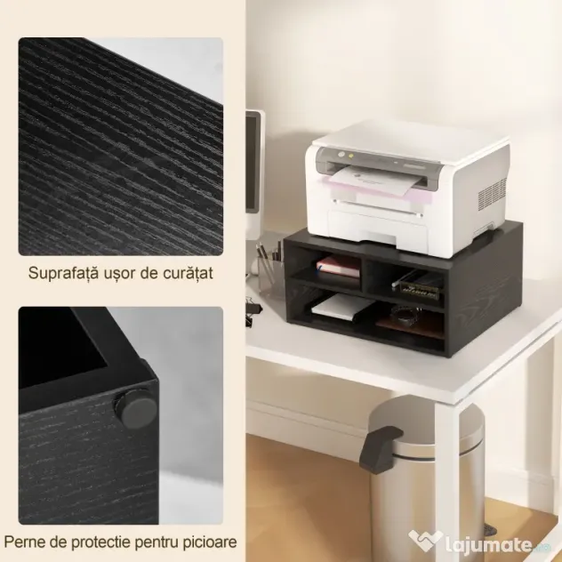 HOMCOM Cabinet pentru Imprimantă cu 2 Rafturi, Birou din Lemn și Cabinet de studiu cu Roți, 47x40x22.5 cm, Negru | Aosom Romania