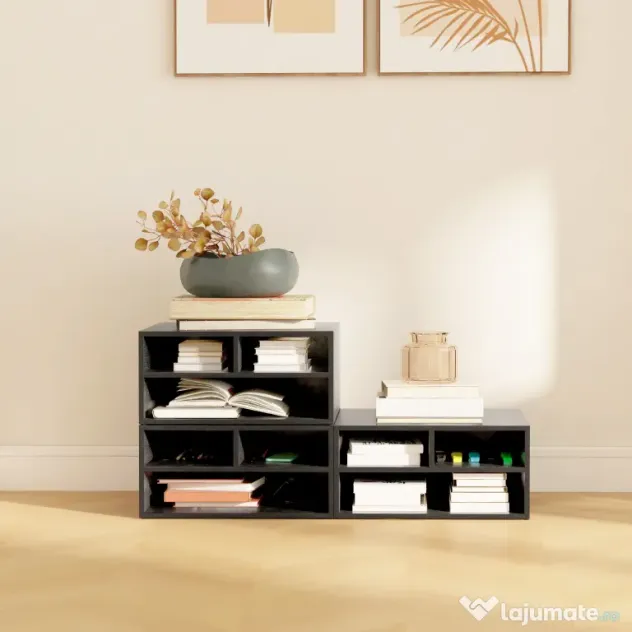HOMCOM Cabinet pentru Imprimantă cu 2 Rafturi, Birou din Lemn și Cabinet de studiu cu Roți, 47x40x22.5 cm, Negru | Aosom Romania