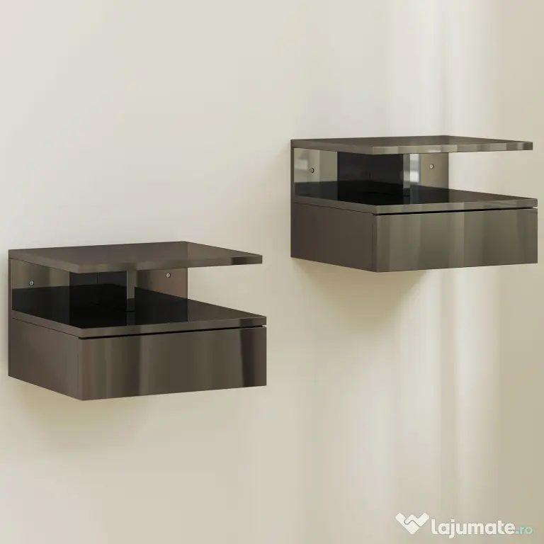 HOMCOM Set de 2 Noptiere Moderne Suspendate pentru Dormitor cu Sertar și Raft, 35x32x22,5 cm, Negru Lucios | Aosom Romania