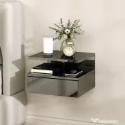 HOMCOM Set de 2 Noptiere Moderne Suspendate pentru Dormitor cu Sertar și Raft, 35x32x22,5 cm, Negru Lucios | Aosom Romania 