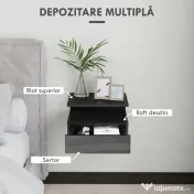 HOMCOM Set de 2 Noptiere Moderne Suspendate pentru Dormitor cu Sertar și Raft, 35x32x22,5 cm, Negru Lucios | Aosom Romania 