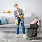 HOMCOM Carucior pentru Curățenie din Plastic PP de 20L cu Găleată și Storcător, 60x27x70.5 cm, Negru
