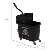 HOMCOM Carucior pentru Curățenie din Plastic PP de 20L cu Găleată și Storcător, 60x27x70.5 cm, Negru 