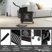 HOMCOM Carucior pentru Curățenie din Plastic PP de 20L cu Găleată și Storcător, 60x27x70.5 cm, Negru 