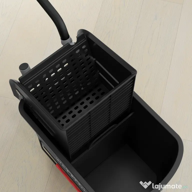 HOMCOM Carucior pentru Curățenie din Plastic PP de 20L cu Găleată și Storcător, 60x27x70.5 cm, Negru