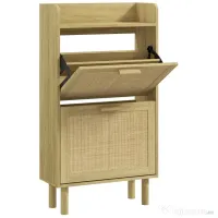 HOMCOM Dulap pentru Pantofi Slim pentru Hol, cu 2 Sertare Rabatabile, Rafturi Reglabile și Blat Superior, Stejar | Aosom Romania 