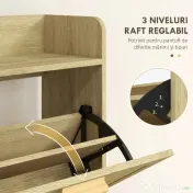 HOMCOM Dulap pentru Pantofi Slim pentru Hol, cu 2 Sertare Rabatabile, Rafturi Reglabile și Blat Superior, Stejar | Aosom Romania 