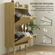 HOMCOM Dulap pentru Pantofi Slim pentru Hol, cu 2 Sertare Rabatabile, Rafturi Reglabile și Blat Superior, Stejar | Aosom Romania 
