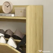 HOMCOM Dulap pentru Pantofi Slim pentru Hol, cu 2 Sertare Rabatabile, Rafturi Reglabile și Blat Superior, Stejar | Aosom Romania 