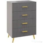 HOMCOM Comodă modernă cu 4 sertare din lemn și aluminiu, 60x40x90 cm, auriu și gri închis
