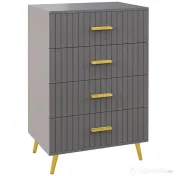 HOMCOM Comodă Modernă cu 4 Sertare, Unitate Sertar Depozitare cu Picioare din Aluminiu, 60x40x90 cm, Gri Închis 